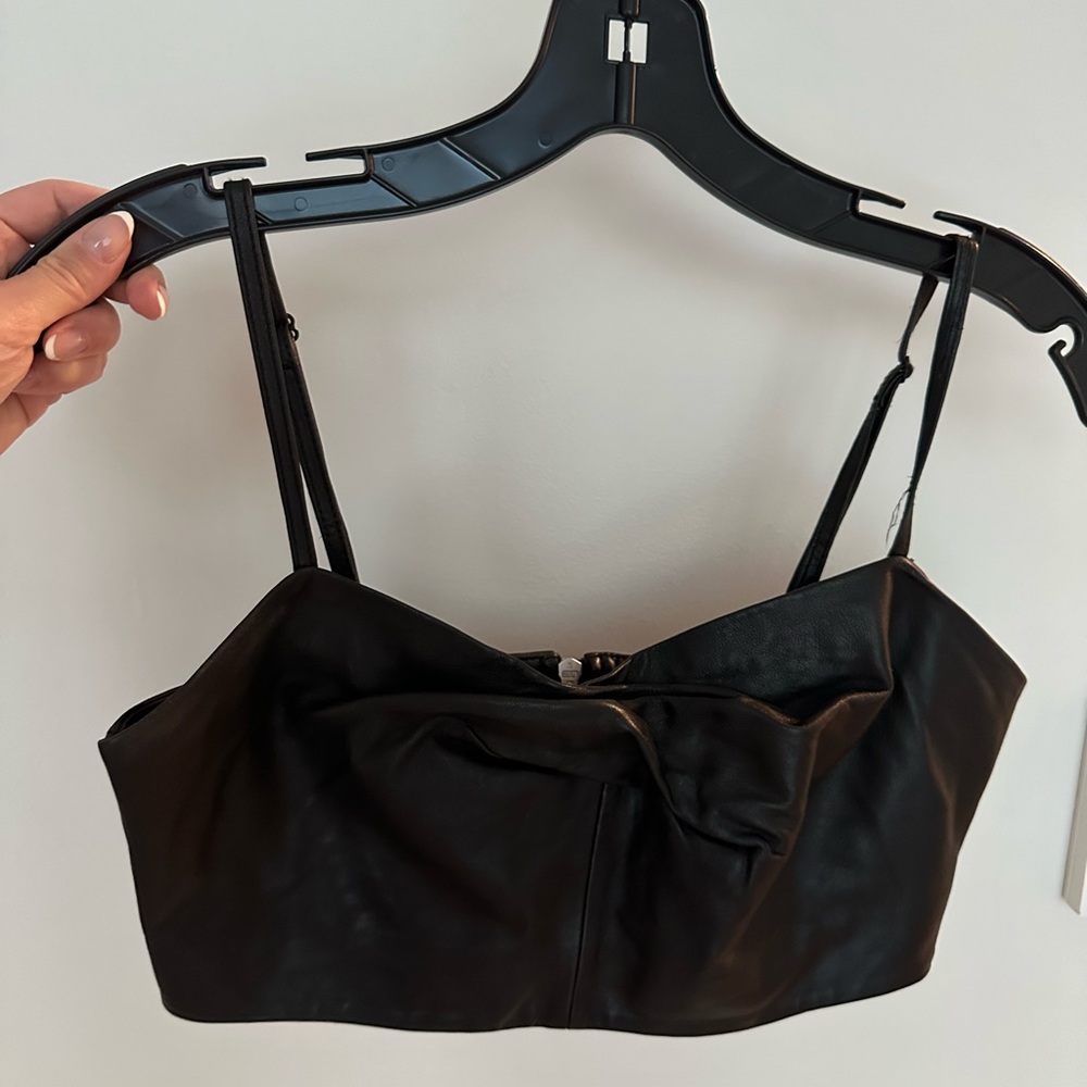 All Saints Black Leather Crop Top